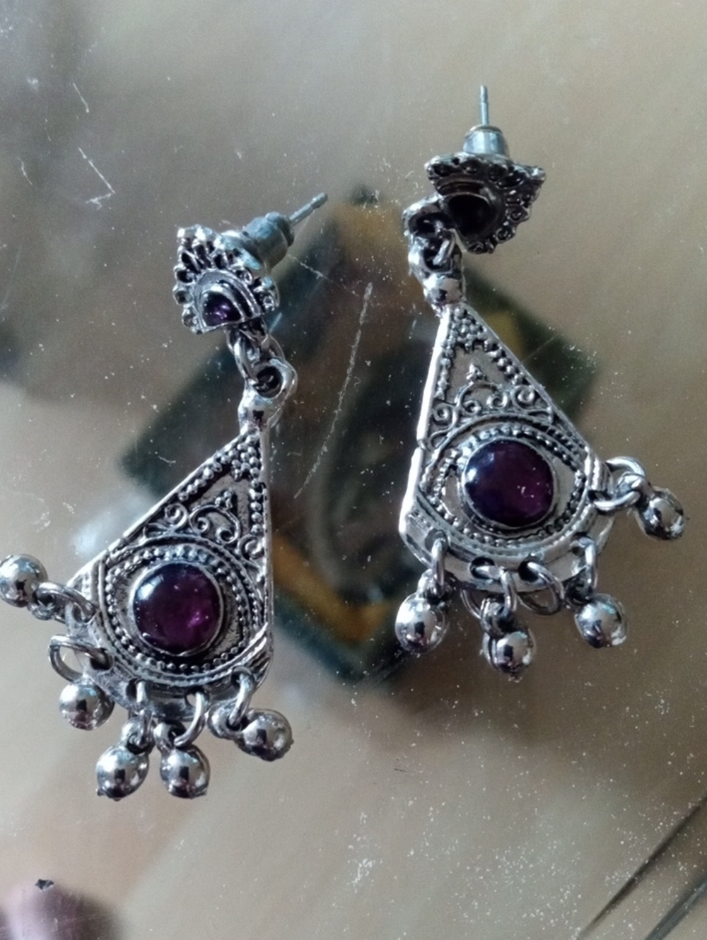$1>>>Silver-Tone Purple Stone Drop Earrings - Women Jewelry